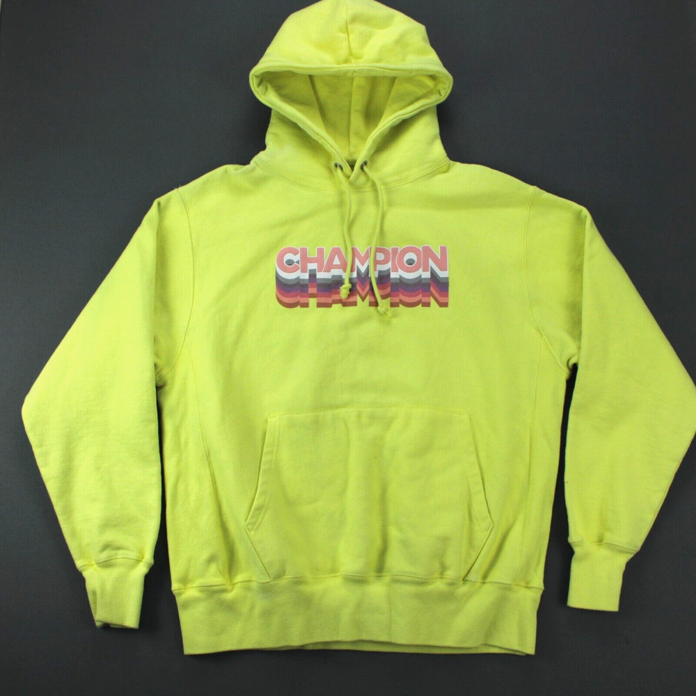 Champion Reverse Weave Hoodie Mens Large Yellow Pullover